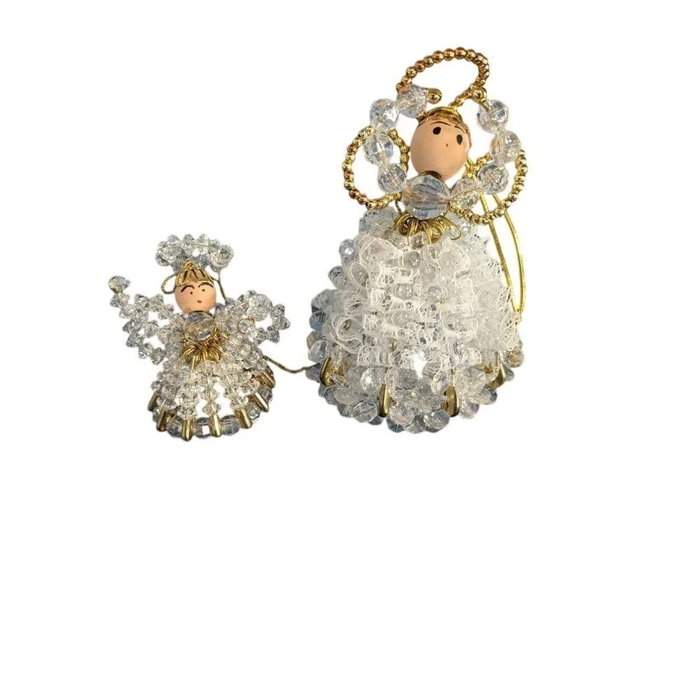 Vtg Beaded Mom & Baby Angel Christmas Ornament Holiday Decorations Set of 2 4&2